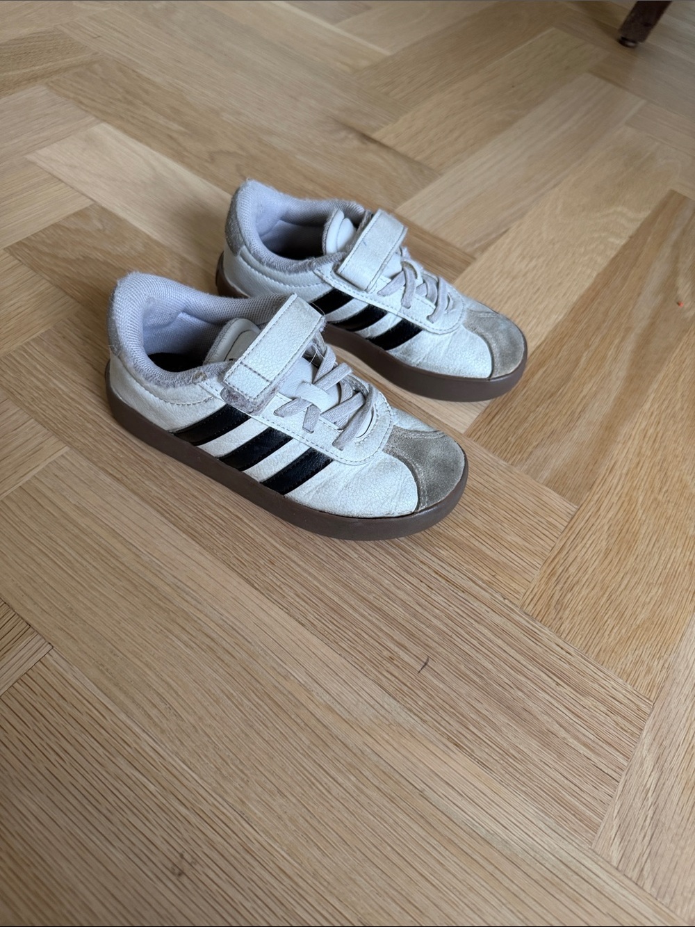 adidas Samba Kids White and Black Velcro Sneakers with Brown Sole